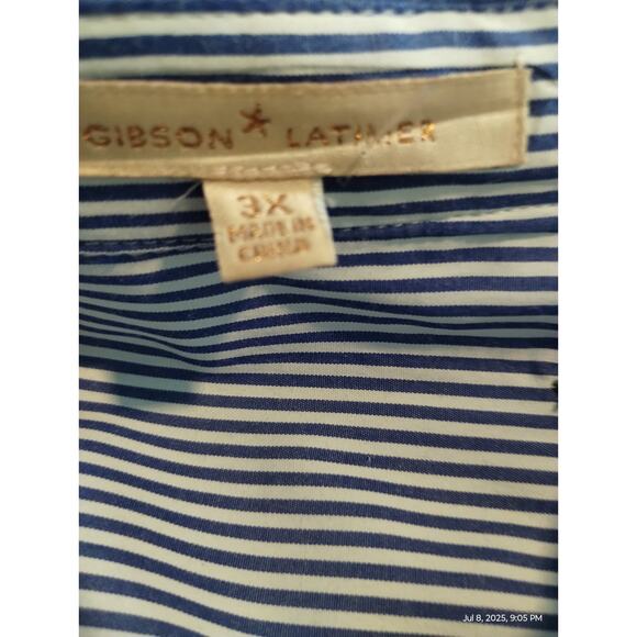 Gibson Latimer Women's Size 3X Floral Embroidered Stripe Button up Casual Top - Picture 8 of 11